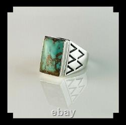 Native American Sterling And Turquoise Men's Ring Taille 14