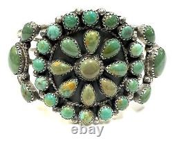 Native American Sterling Argent Navajo Handmade Cluster Turquoise Cuff Bracelet
