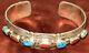 Native American Sterling Argent Navajo Handmade Coral Turquoise Cuff Bracelet