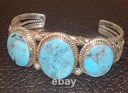 Native American Sterling Argent Navajo Handmade Turquoise Bracelet Cuff