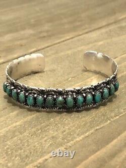 Native American Sterling Argent Navajo Handmade Turquoise Cuff Bracelet