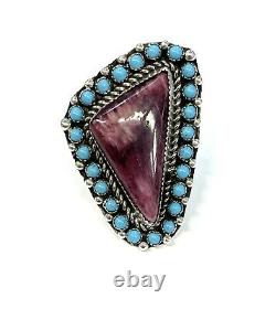 Native American Sterling Navajo Spiny Oyster & Turquoise Taille De La Bague 6.5