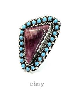 Native American Sterling Navajo Spiny Oyster & Turquoise Taille De La Bague 6.5