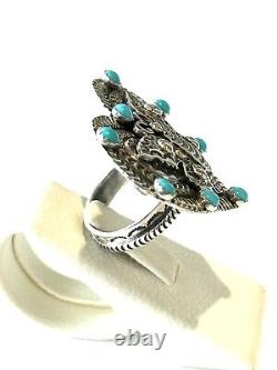 Native American Sterling Silver Handmade Navajo Heart Butterfly Turquoise Ring