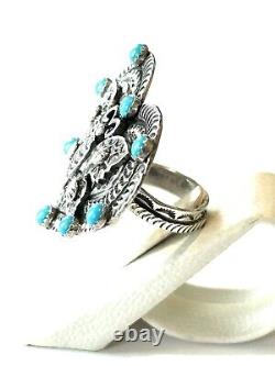 Native American Sterling Silver Handmade Navajo Heart Butterfly Turquoise Ring