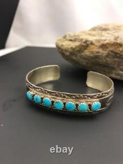 Native American Sterling Silver Kingman Turquoise Bracelet Fait Main Vieux Pawn