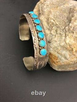 Native American Sterling Silver Kingman Turquoise Bracelet Fait Main Vieux Pawn