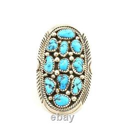 Native American Sterling Silver Kingman Turquoise Cluster Ring Navajo Taille 9.5