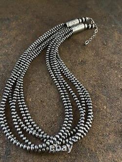 Native American Sterling Silver Multistrand Navajo Perles Collier De Perles 22 Pouces