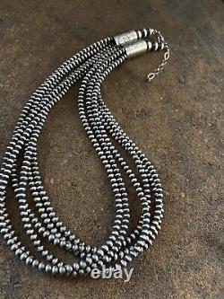 Native American Sterling Silver Multistrand Navajo Perles Collier De Perles 22 Pouces