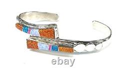 Native American Sterling Silver Navajo Handmade Multicolor Opal Cuff Bracelets