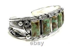 Native American Sterling Silver Navajo Handmade Turquoise Leaf Cuff Bracelet