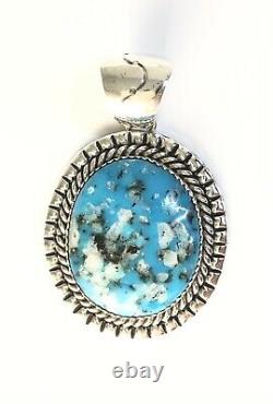 Native American Sterling Silver Navajo Kingman Pendentif Turquoise. Signé