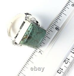 Native American Sterling Silver Navajo Kingman Turquoise Anneau Signé Taille 12 1/2