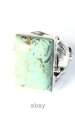 Native American Sterling Silver Navajo Kingman Turquoise Anneau Signé Taille 12 1/2