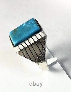 Native American Sterling Silver Navajo Kingman Turquoise Anneau Signé Taille 13