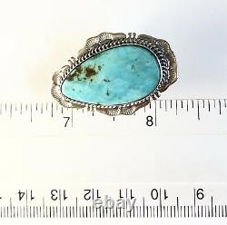Native American Sterling Silver Navajo Kingman Turquoise Anneau Signé Taille 9 &3/4