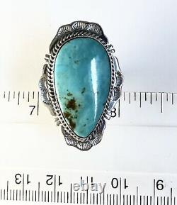 Native American Sterling Silver Navajo Kingman Turquoise Anneau Signé Taille 9 &3/4