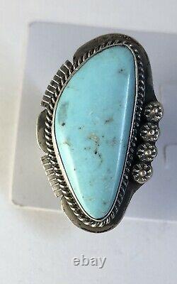 Native American Sterling Silver Navajo Kingman Turquoise Ring. Signé Taille 9