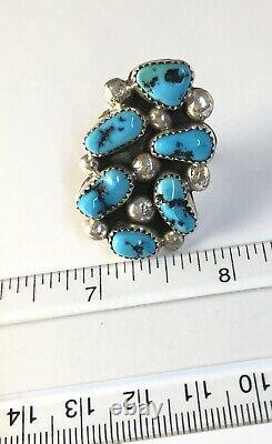 Native American Sterling Silver Navajo Kingman Turquoise Ring. Taille Signé 5 Et 1/4
