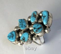 Native American Sterling Silver Navajo Kingman Turquoise Ring. Taille Signé 7 Et 3/4