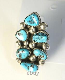 Native American Sterling Silver Navajo Kingman Turquoise Ring. Taille Signé 7 Et 3/4