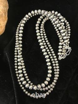 Native American Sterling Silver Navajo Pearls Collier 21 3 Str Cadeau 4,5,6 MM