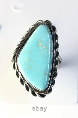Native American Sterling Silver Navajo Sonoran Turquoise Ring. Signé Taille 9