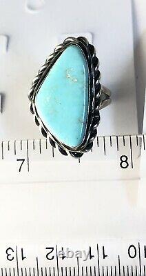 Native American Sterling Silver Navajo Sonoran Turquoise Ring. Signé Taille 9