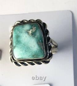 Native American Sterling Silver Navajo Sonoran Turquoise Ring. Signé Taille 9 1/4