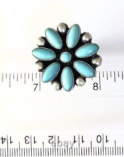 Native American Sterling Silver Navajo Turquoise Ring. Signé. Taille 6