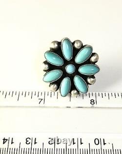 Native American Sterling Silver Navajo Turquoise Ring. Signé. Taille 6