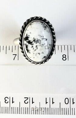 Native American Sterling Silver Navajo White Buffalo Bague Taille 9 Réglable