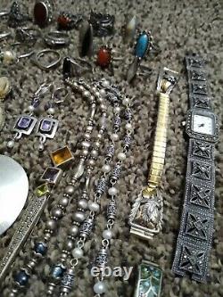 Native American & Sterling Silver Turquoise Precious Stone Vintage Bijoux Lot