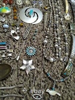 Native American & Sterling Silver Turquoise Precious Stone Vintage Bijoux Lot