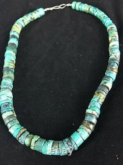 Native American Turquoise 8 MM 20 Heishi Collier De Perles D'argent Sterling 1135