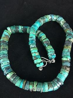Native American Turquoise 8 MM 20 Heishi Collier De Perles D'argent Sterling 1135