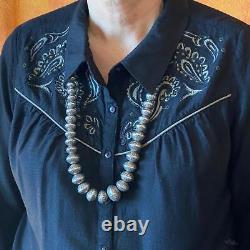 Native American Vintage Silver Graduated Handmade Navajo Perle Collier De Perles 32