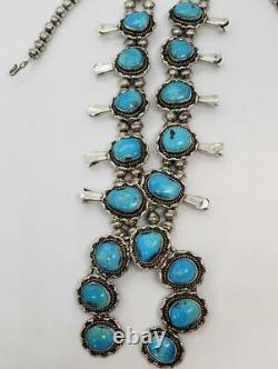 Native Navajo 166g Vintage Squash Blossom Sterling Silver Turquoise Collier