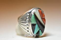 Navajo Anneau Turquoise Onyx Corail Tribal Sud-ouest Femmes Hommes Argent Sterling