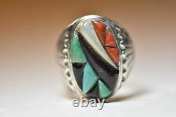 Navajo Anneau Turquoise Onyx Corail Tribal Sud-ouest Femmes Hommes Argent Sterling