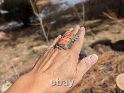 Navajo Bijoux Native American Ring Spiny Oyster Sterling Silver Signé Taille 8