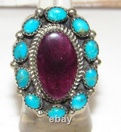 Navajo Cluster Ring Sz 7 Purple Spiny Oyster Kingman Turquoise Sterling Argent
