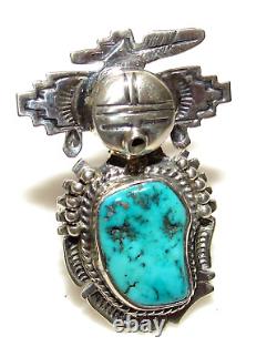Navajo Kachina Ring Sz 9 Royston Turquoise Sterling Bennie Ration Signé