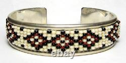 Navajo Native American Rug Dsgn Perle Sterling Bracelet En Argent Cuff V. Blackgoat