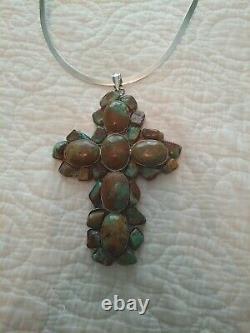 Navajo Native American Sterling Silver Turquoise 5 1/2 Collier Pendentif Croisé