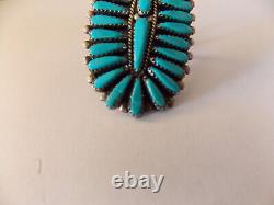 Navajo Native American Sterling Silver & Turquoise Anneau Avec 28 Pierres W Begay