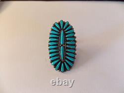 Navajo Native American Sterling Silver & Turquoise Anneau Avec 28 Pierres W Begay
