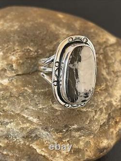 Navajo Native American Sterling Silver White Buffalo Turquoise Ring Sz 8 12341