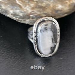 Navajo Native American Sterling Silver White Buffalo Turquoise Ring Sz 8 12341